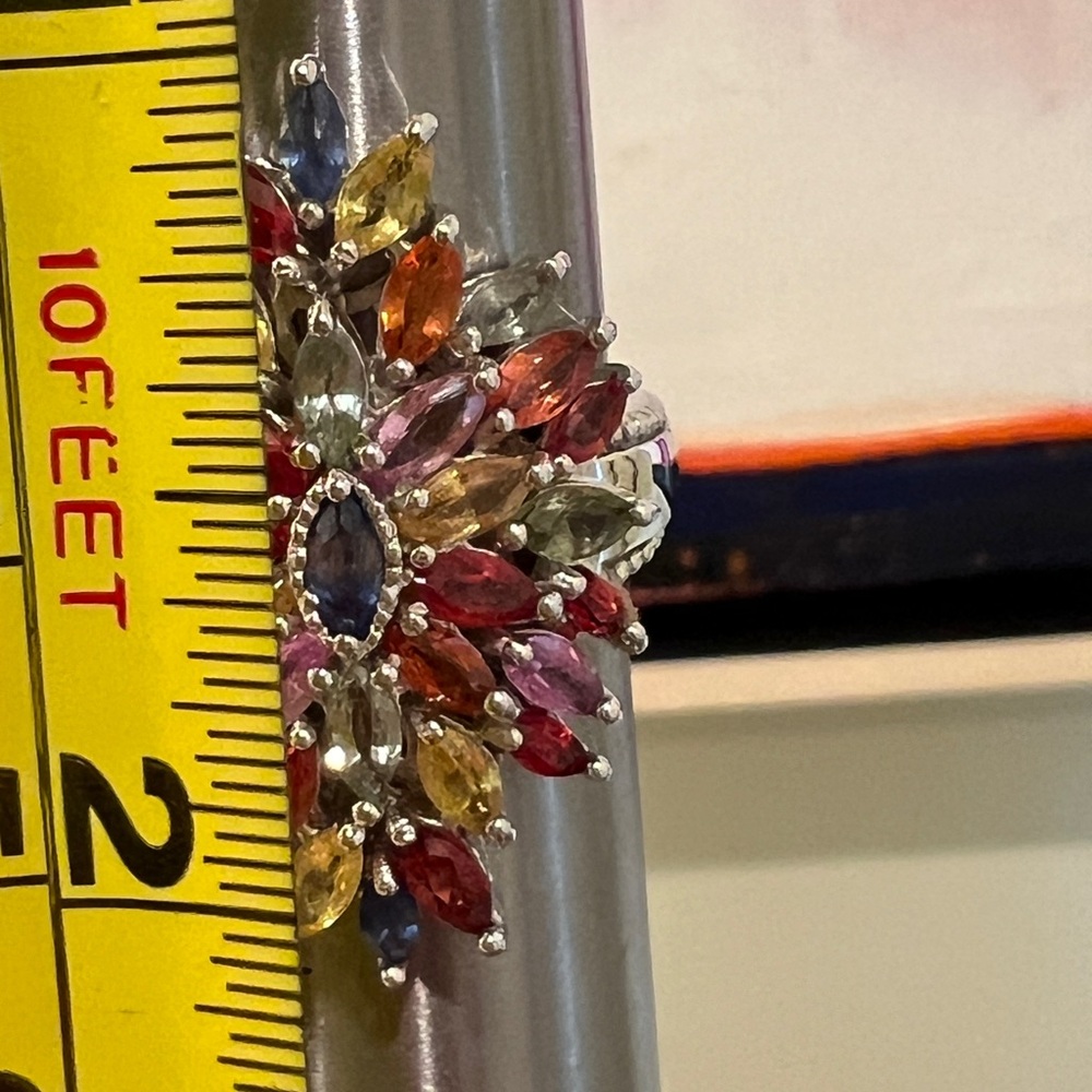 Multi Sapphire .925 Silver Gemstone Cluster Ring - Picture 5 of 6
